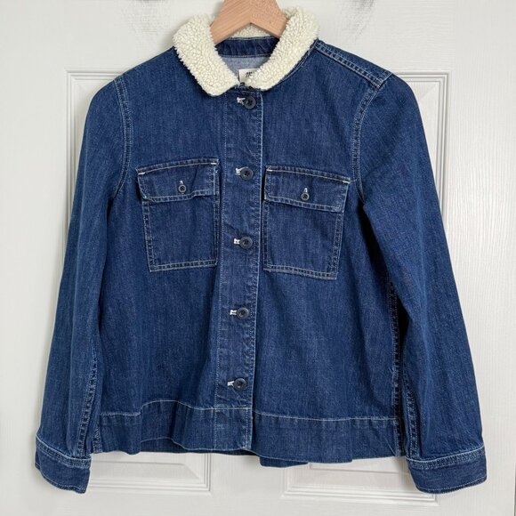 Madewell Jackets & Blazers - Madewell Denim Jacket Womens Small Blue Northward Cropped‎ Army Sherpa Collar
